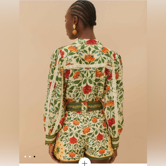 FARM Rio Floral High Waist Shorts - Green and Orange - Picture 2 of 12